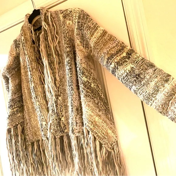 FREE PEOPLE Fringed Alpaca SOFTEST Wool Small Open Front long sleeved Sweater - Picture 11 of 14